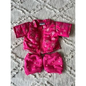 Build A Bear Workshop Snowflake Pink Quilted Winter Coat with Sequin Legwarmers